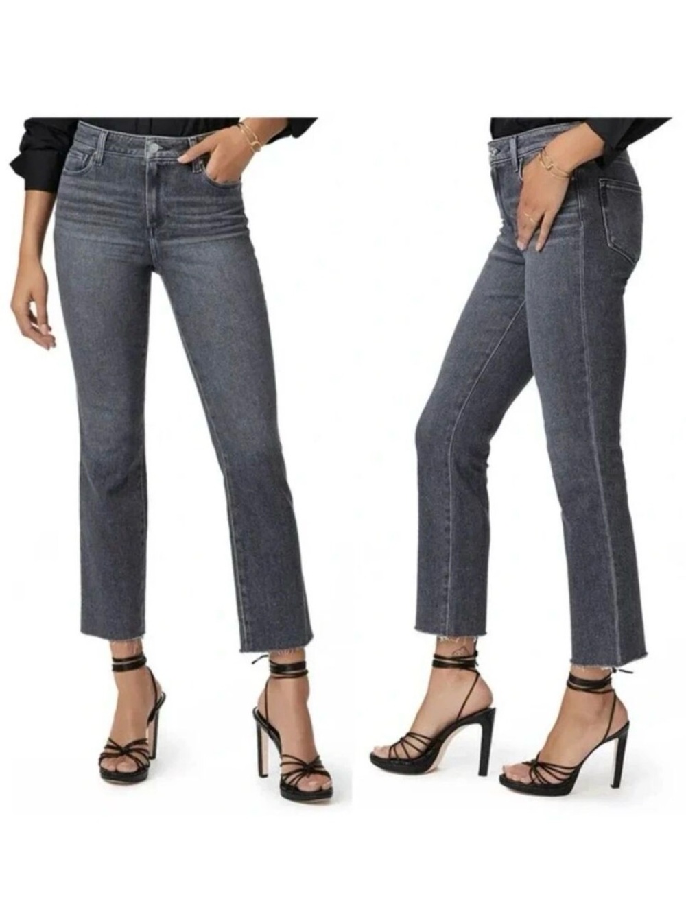 PAIGE Mid-Rise Cropped Straight Jeans - ash black 26 Petite